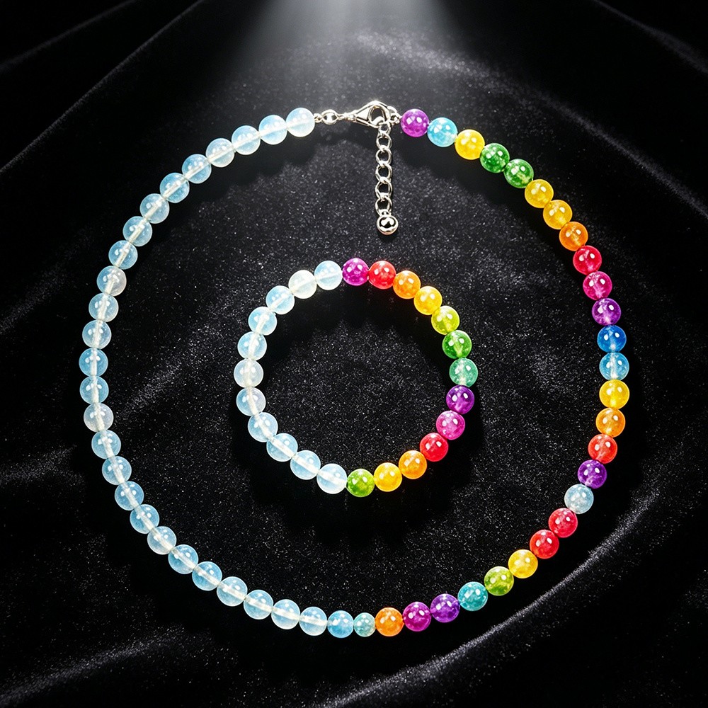 UV Reactive Dopamine Necklace Colorful Rainbow Beaded Mood Jewelry Set Gift