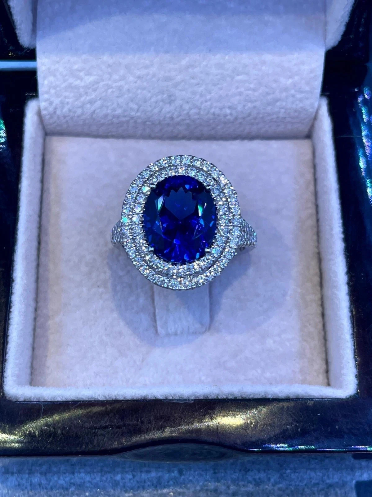 2.56 Ct Oval Cut Natural Sapphire Diamond & Wedding Ring 14K White Gold