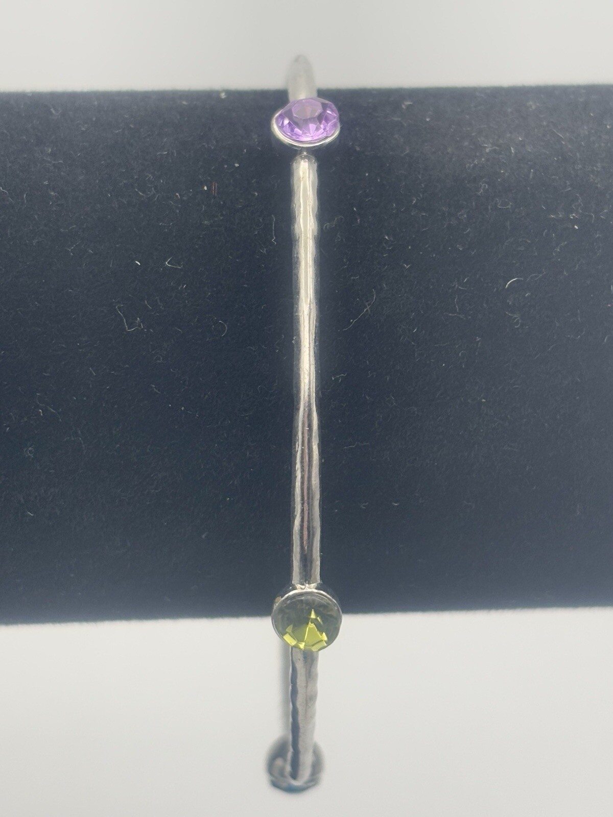 Multi-Stone Bangle Round Cut Silver Tone Blue Pink Green Purple 8 Inches