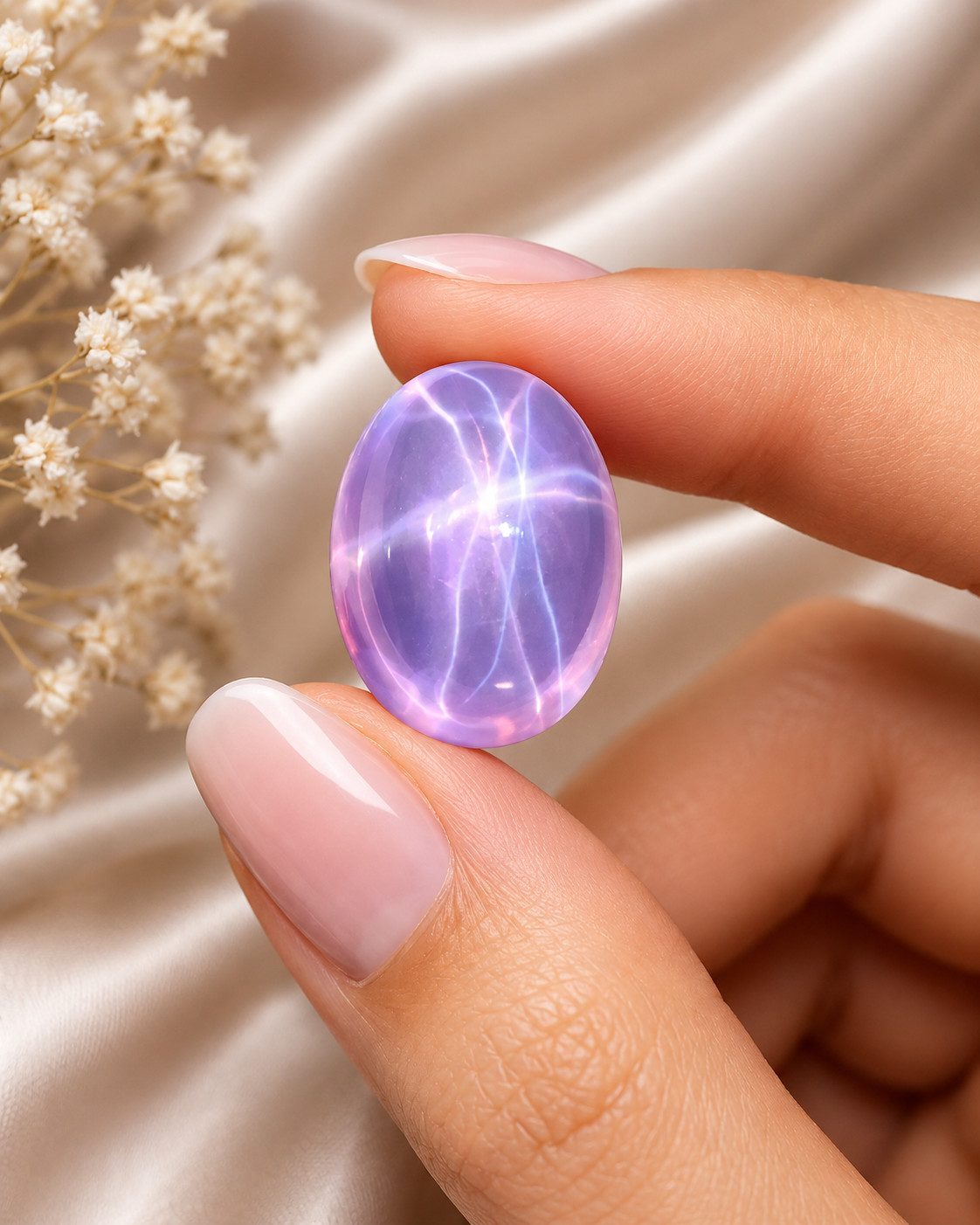 25CT Pink Purple Star Sapphire Cabochon | Oval Cut Star Stone CERTIFIED