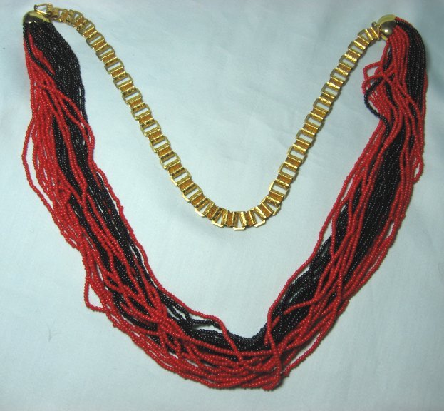 Gold Plate and Glass Bead Multi Strand Necklace 35 1/2″ long