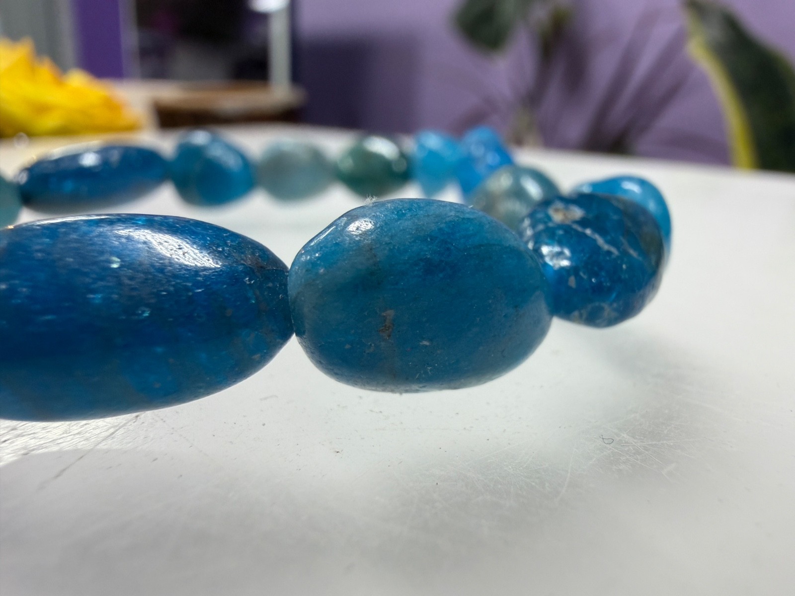 Wholesale 6 Pcs 8x10mm Apatite Natural Crystal tumble Stretch Bracelet 7.5″