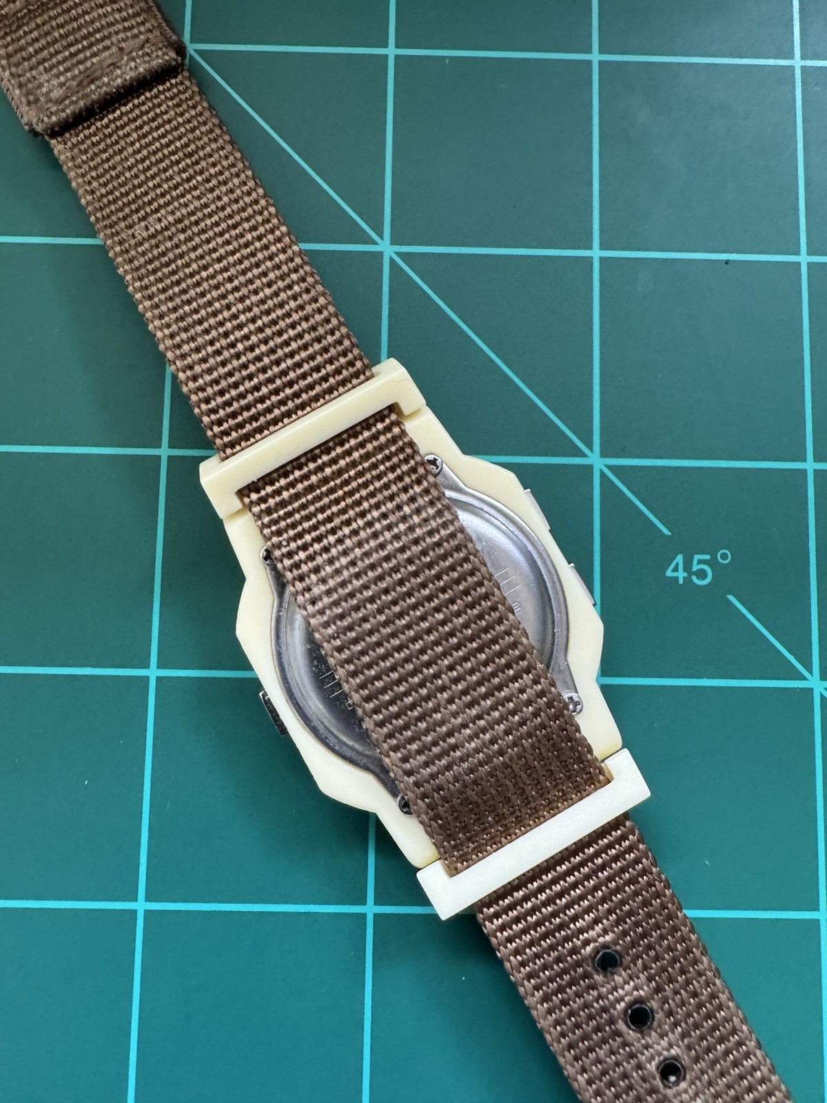 Evora 1403 Digital Quartz Day/Date 100m Beige Case Brown Nylon Strap 34mm