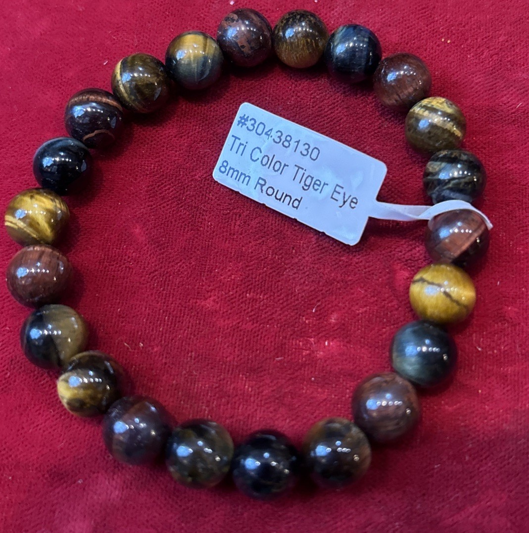 Tri Color Tiger Eye 8 mm round Stretch bracelet