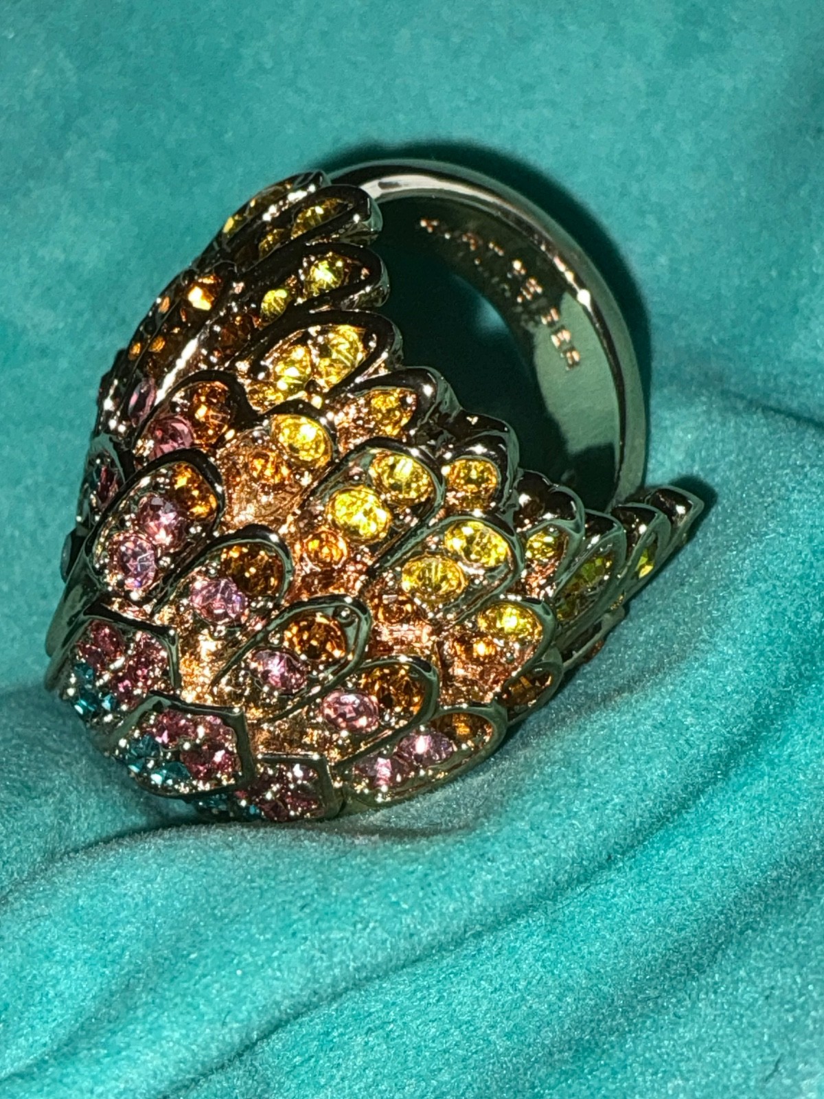 Kurt Geiger London Eagle Heart Crystal Pave Cocktail Ring Sz 7 NIB $148 KG pouch