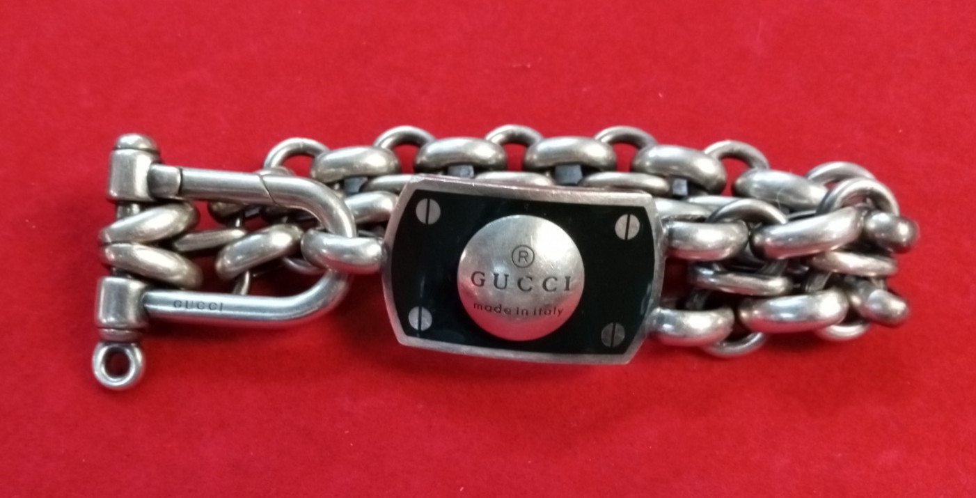 Gucci 925 double Chain Schackle/Handcuff Bracelet w/ secure hook closure tested