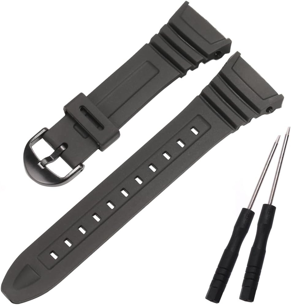 Resin Replacement Watch Band Compatible With Casio W 96H Mens Black Resin Strap