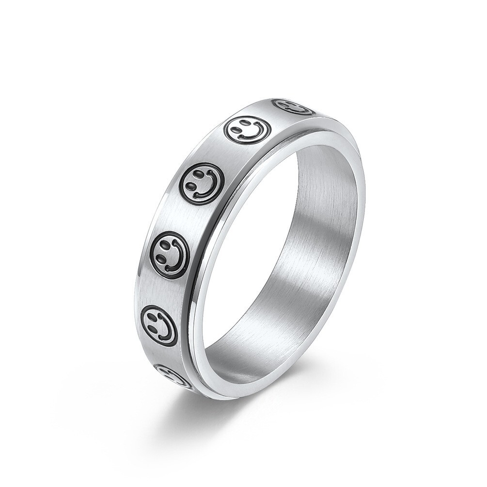 Smiley Face Anxiety Fidget Spinner Ring in Stainless Steel