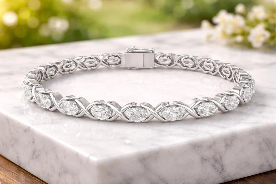 9CT Oval Cut Lab Created Diamond Women’s Tennis Bracelet 14k White Gold Plated