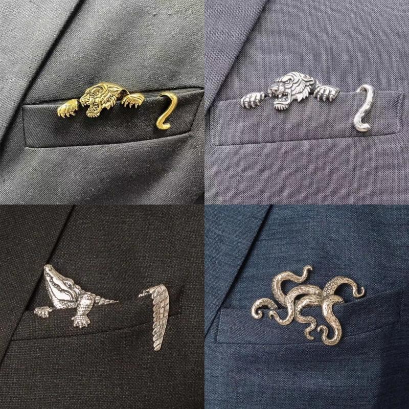 Retro Traditional Gentleman Suit Animal Shape Brooch Chest Pocket Decoration