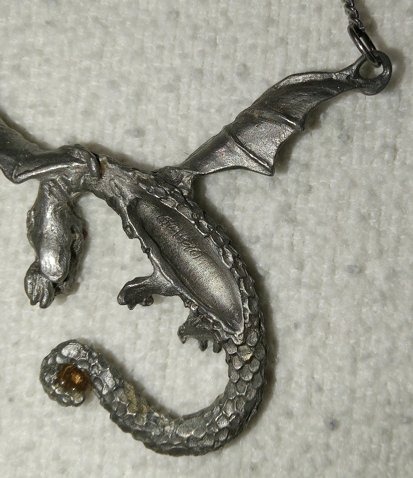 Vintage DRAGON Pendant Necklace – 13-1/2″ – Marked 2-1/2″ x 2-1/2″