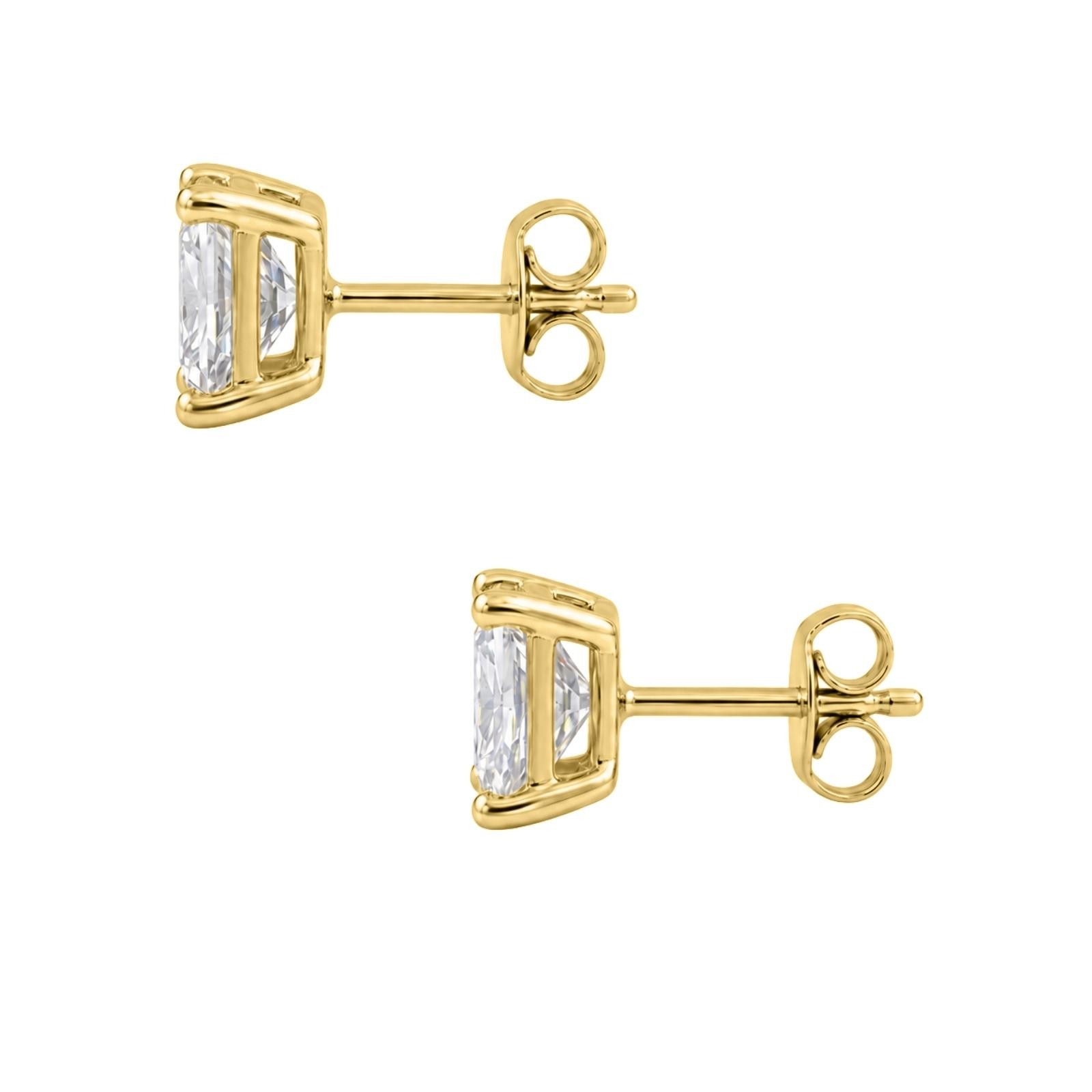 5.00ctw Princess Cut F/VS+ Lab Grown Diamond Solitaire Stud Earrings 14K Gold
