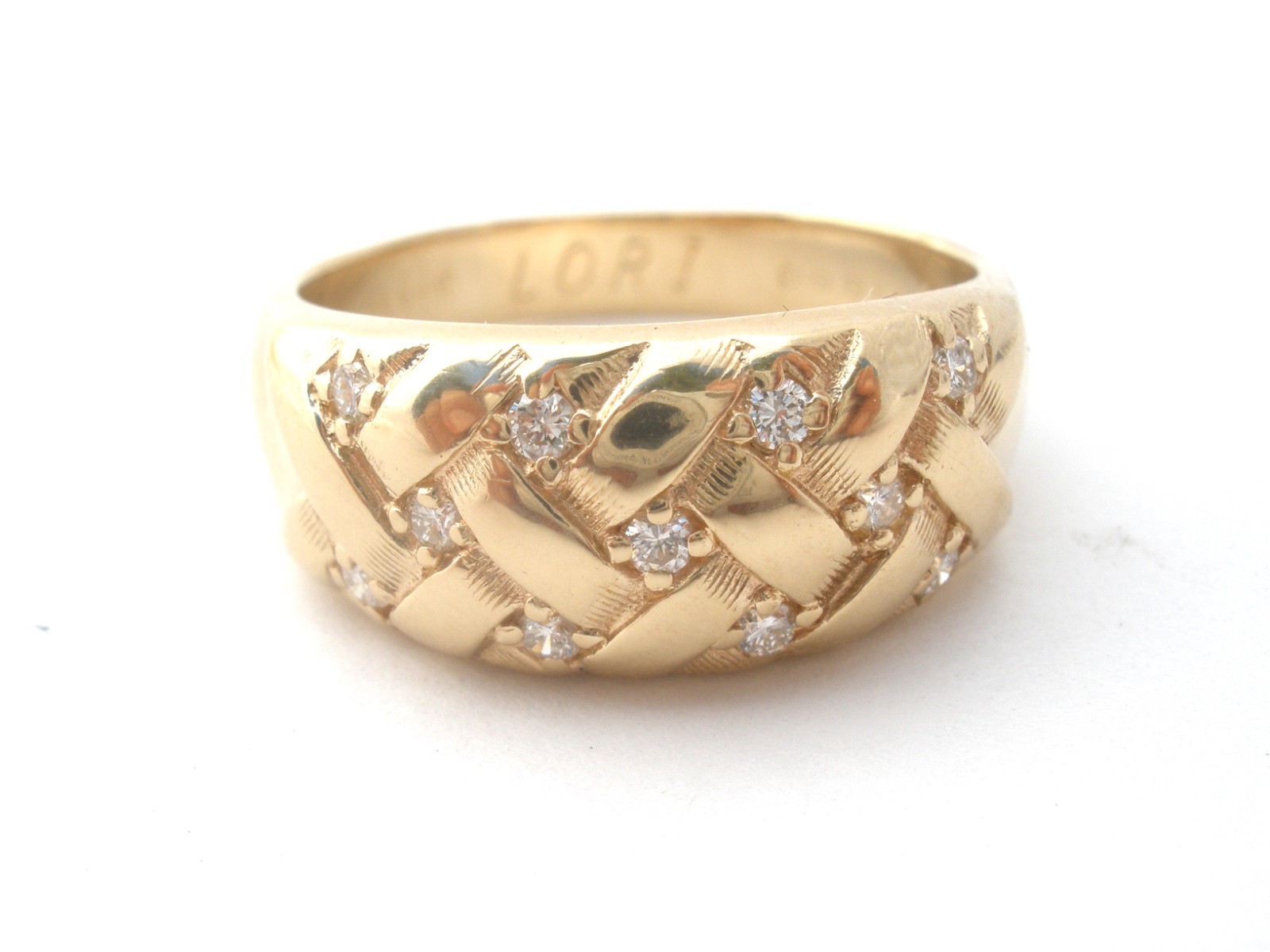 ARTCARVED 14K Gold Diamond Ring Vintage Basketweave Design Size 11 Vintage Band