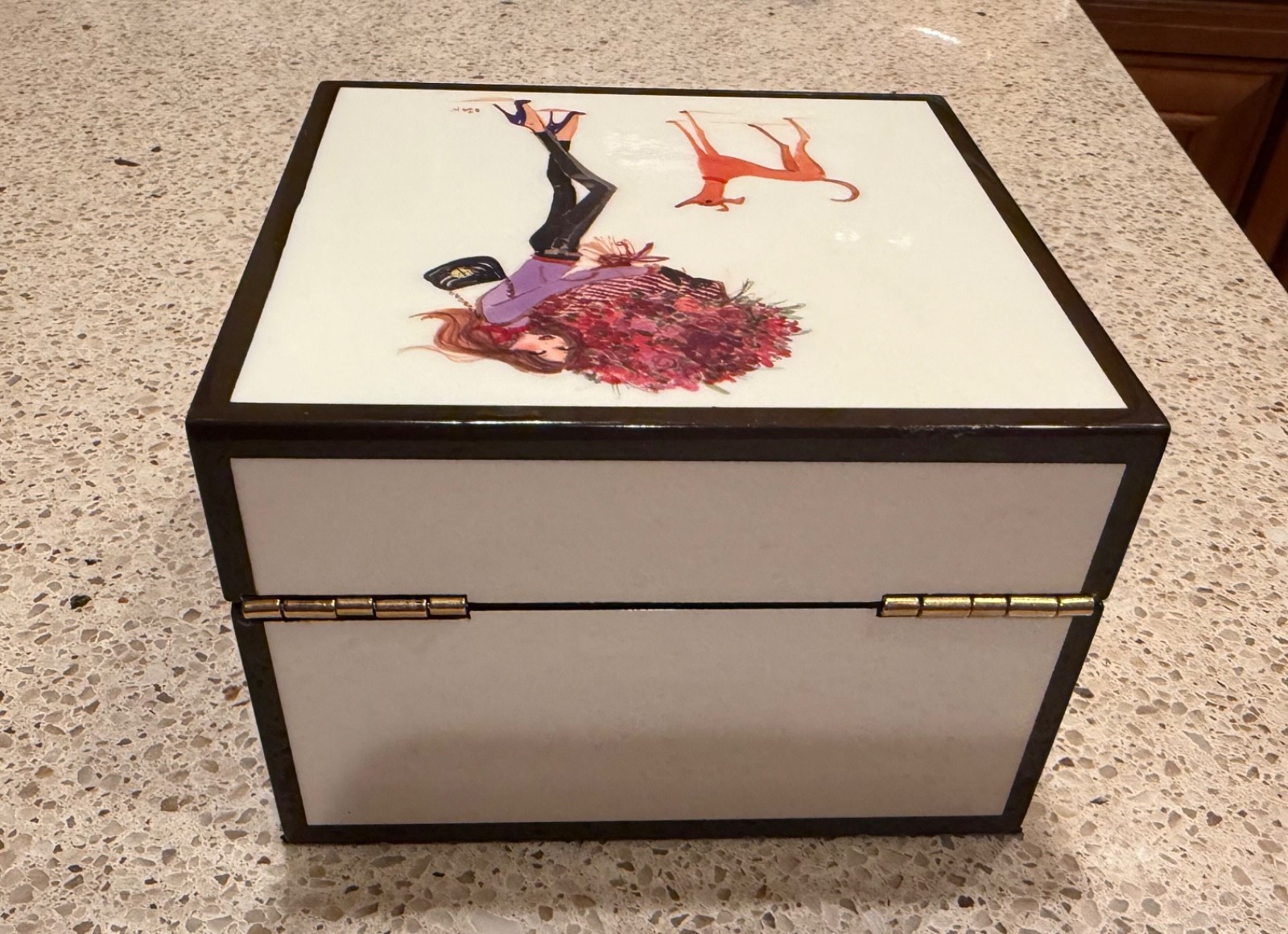 Rare Henri Bendel Lacquered Wood Jewelry Box Izak Zenou Fashion Girl Dog