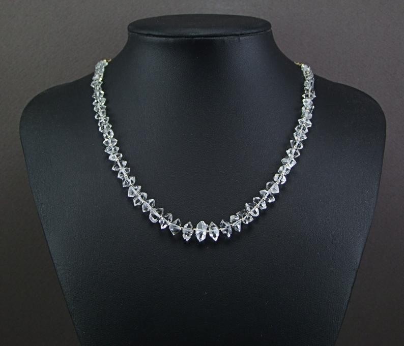Double Terminated Crystal Herkimer Diamond Necklace 925 Sterling Silver Jewelry