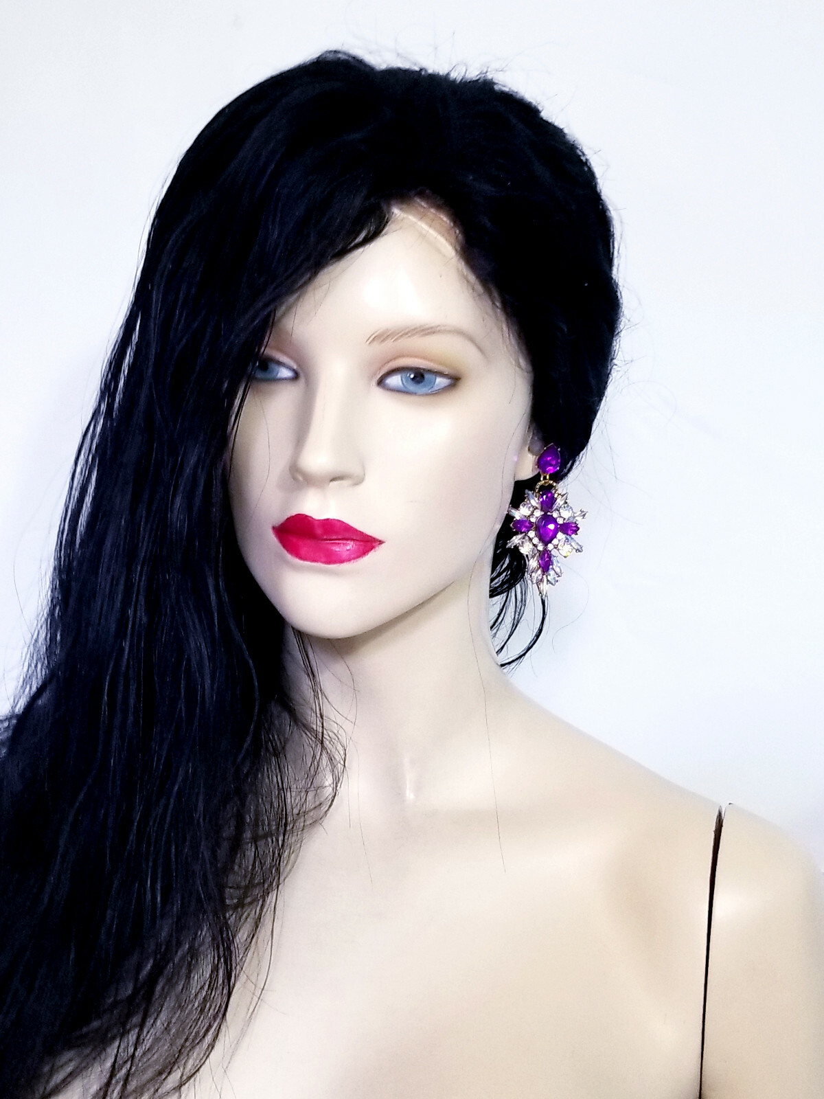 Chandelier Earrings Purple Rhinestone Crystal 2.8 in