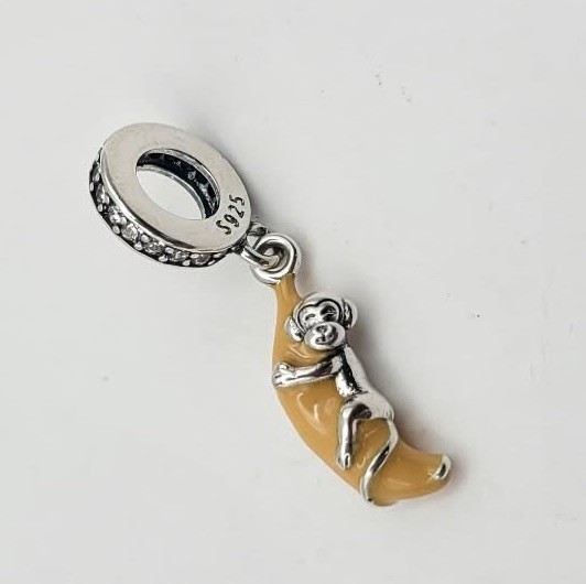 925 Sterling Silver Monkey & Banana Charm Bead /Pendant For Bracelet Or Necklace