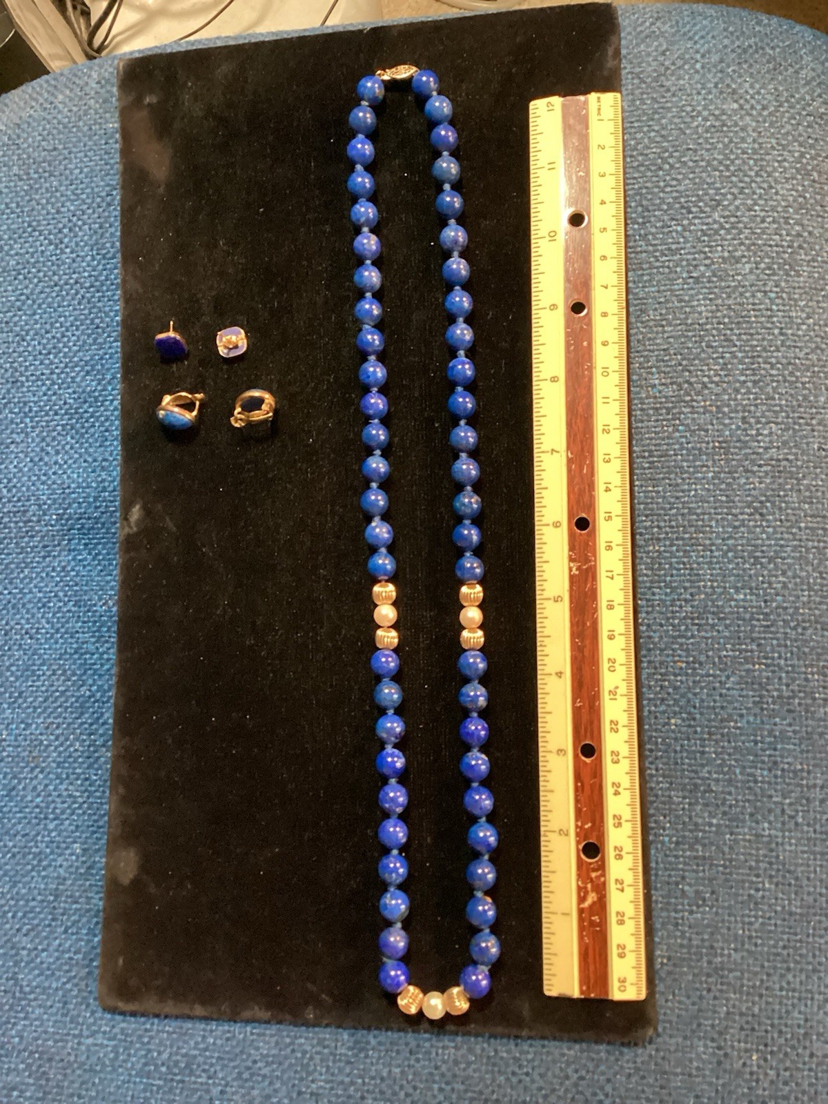 Lapis 24 Inch Long Necklace And 2 Pairs Matching Earrings In My Photos!