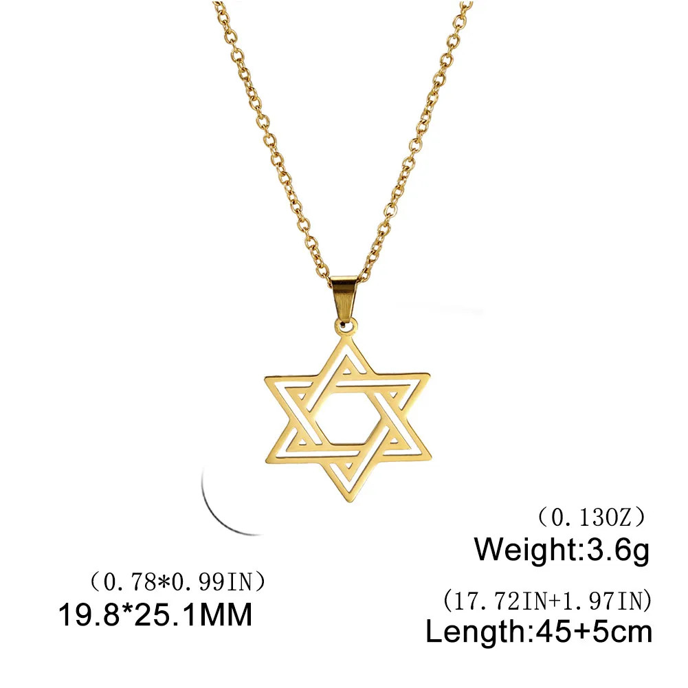 Jewish Stainless Steel Necklace Women Men Cutout Star of David
