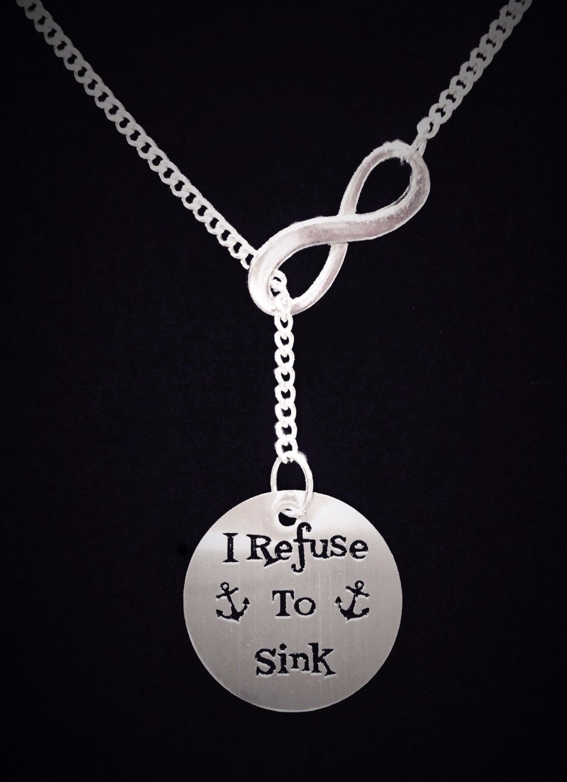 Inspirational Necklace Anchor I Refuse To Sink Nautical Lariat Jewelry