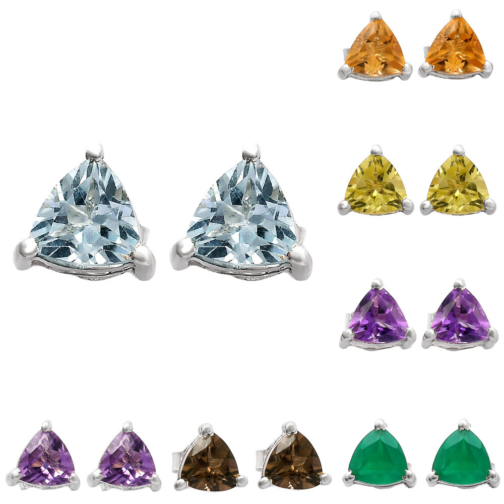 Natural Multi Stones Trillion Shape 925 Silver Stud Earrings DGE1071 E-1017