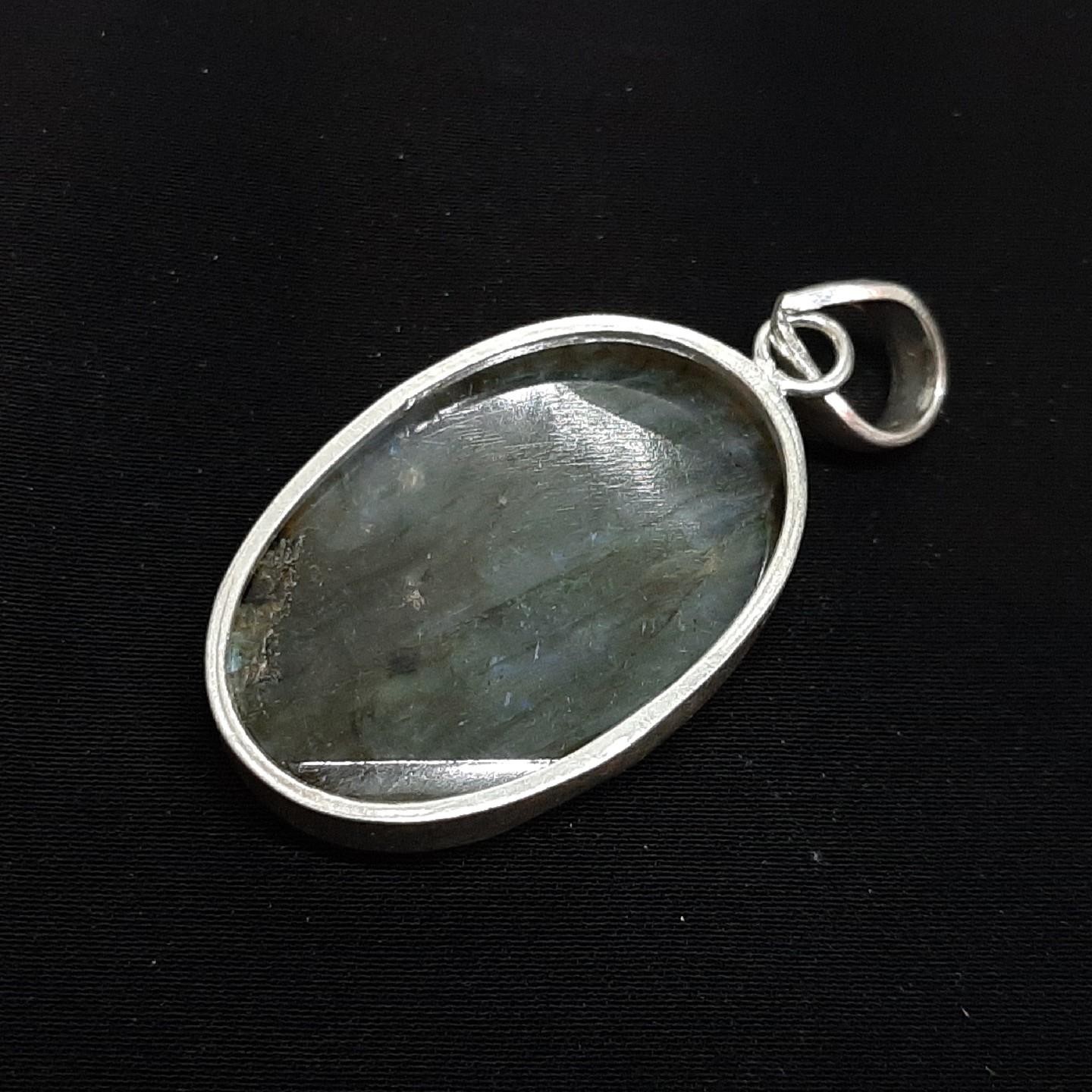 LARGE 20.60ctw Labradorite Cabochon 925 Sterling Silver Pendant 13.3g