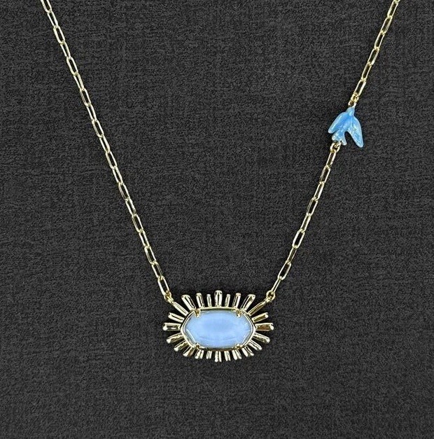 🩵🕊️NEW Kendra Scott 🕊️🩵Elisa BLUE Pearl Bird Gold Short Pendant Necklace C4