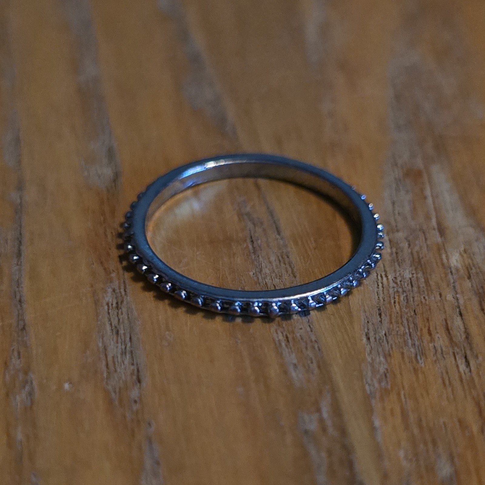 Silver Tone Eternity Band Ring with Small Clear Stones Size 9