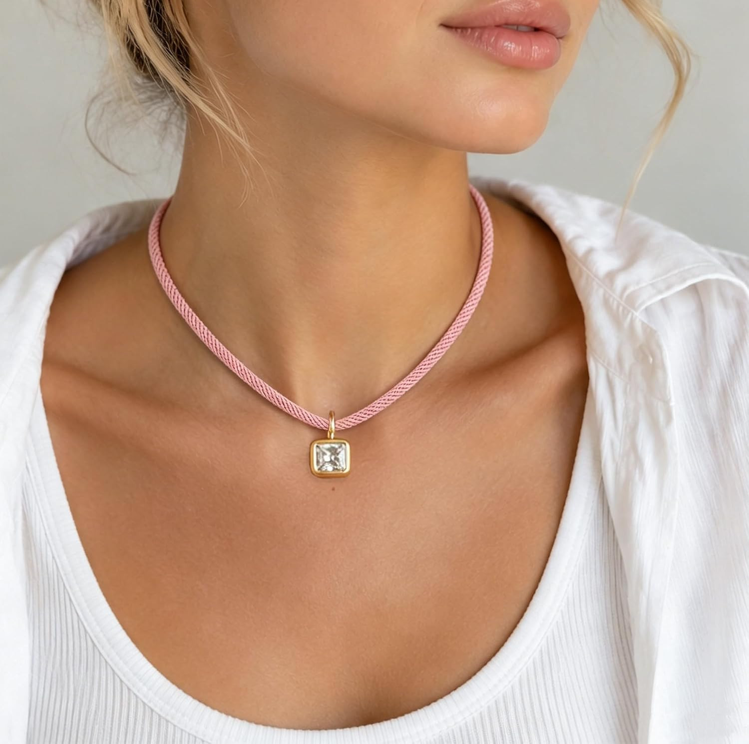 Adjustable Rope Choker with Crystal Rhinestone Pendant for Women | Paracord Cord