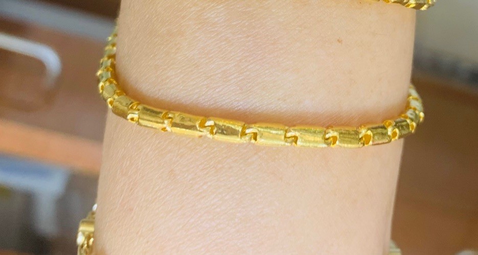 Handmade 23K Solid Yellow Gold Flexible Link Bracelet 12.00GM7 Inches(3mm)