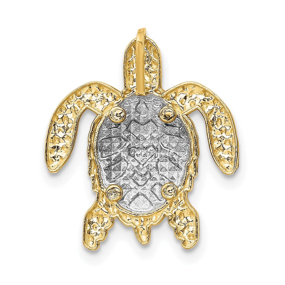 14k Yellow and White Gold Detailed Turtle Slide Pendant