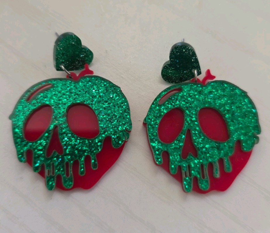 Disney Dripping Poison Apple Acrylic Hook Dangle Earrings Halloween