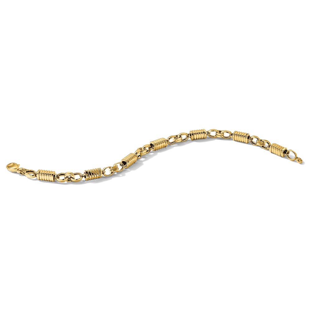 14k Yellow Gold Polished and Grooved 5.4mm Fancy Link Mens Bracelet 8.5″