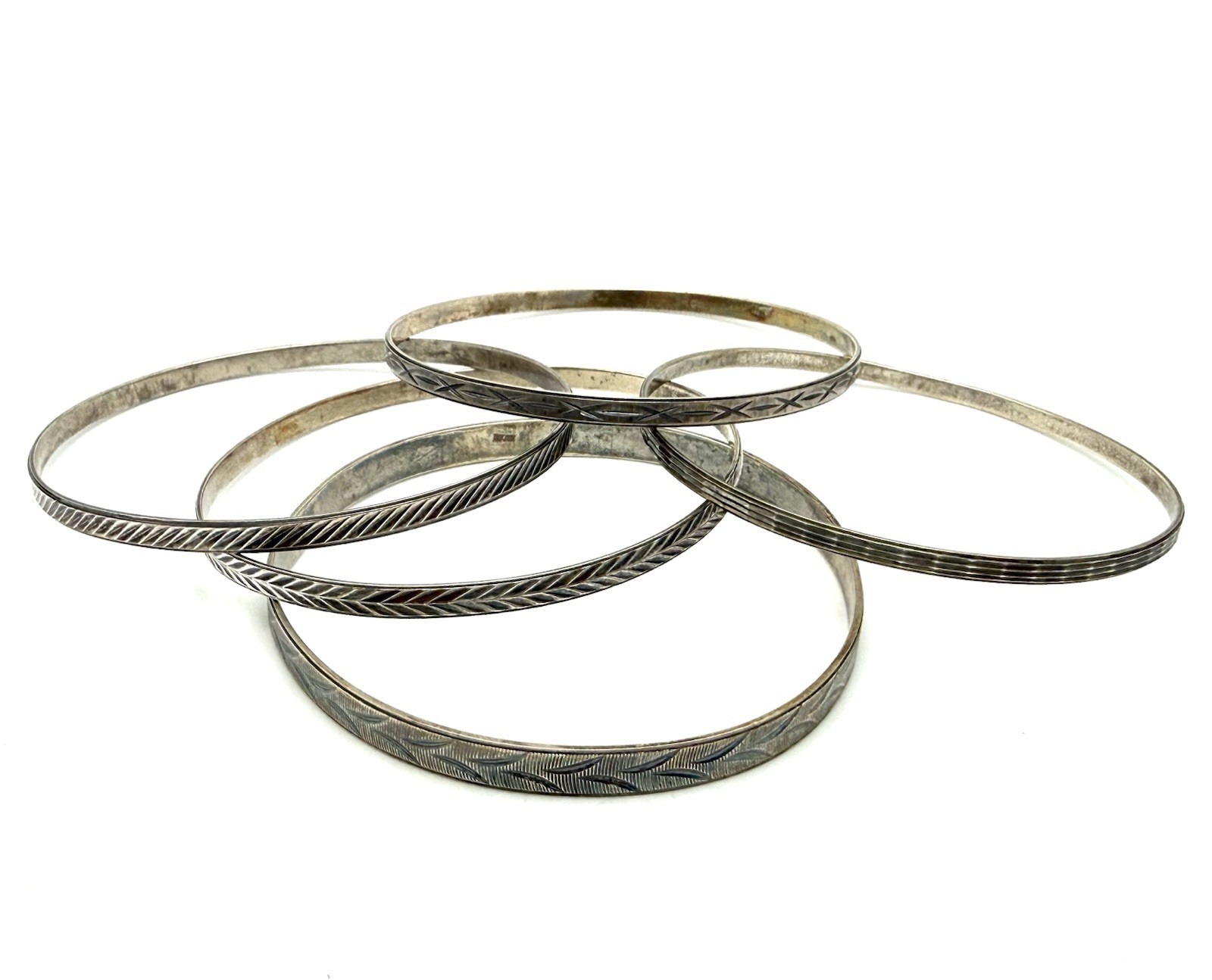 MILOR ITALY Sterling Silver 925 Bangle Bracelet Stack Lot Of 5 Etched – 43g **