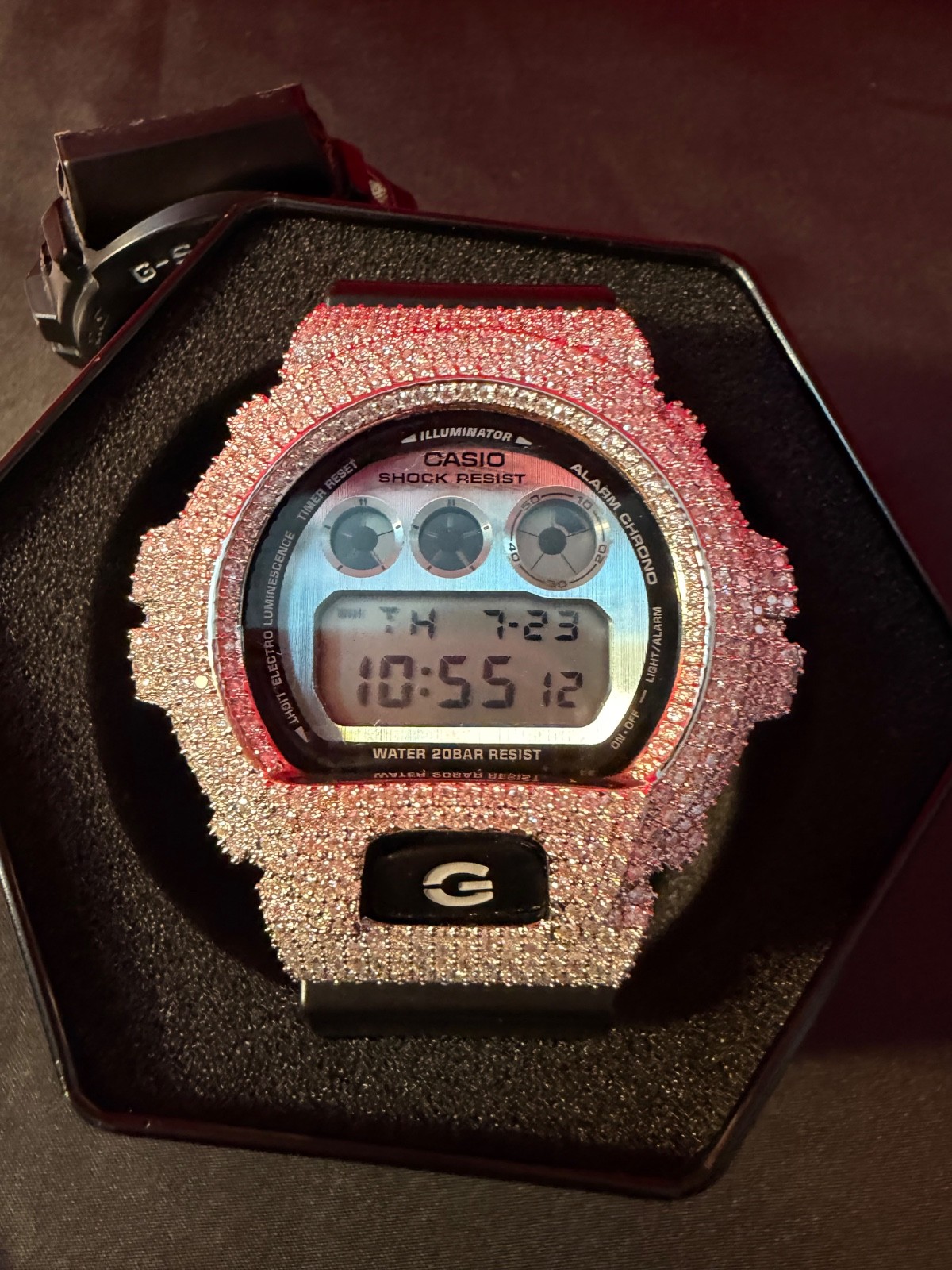 G Shock DW 6900 watch with Moissanite Bezel