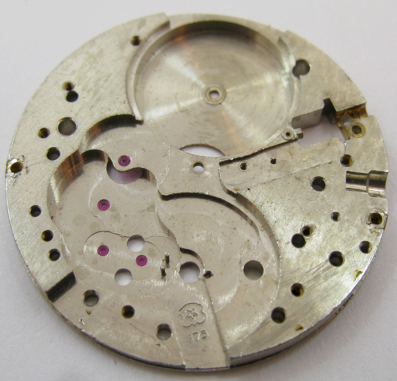 Venus 175 chronograph watch part main plate #100 for single pusher hack second