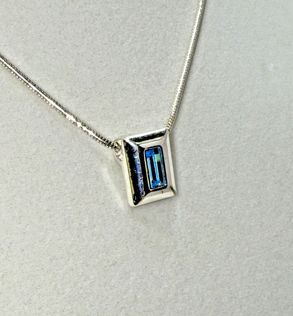 Vintage Signed Premier Designs Silver-Tone Blue Baguette Slide Pendant Necklace