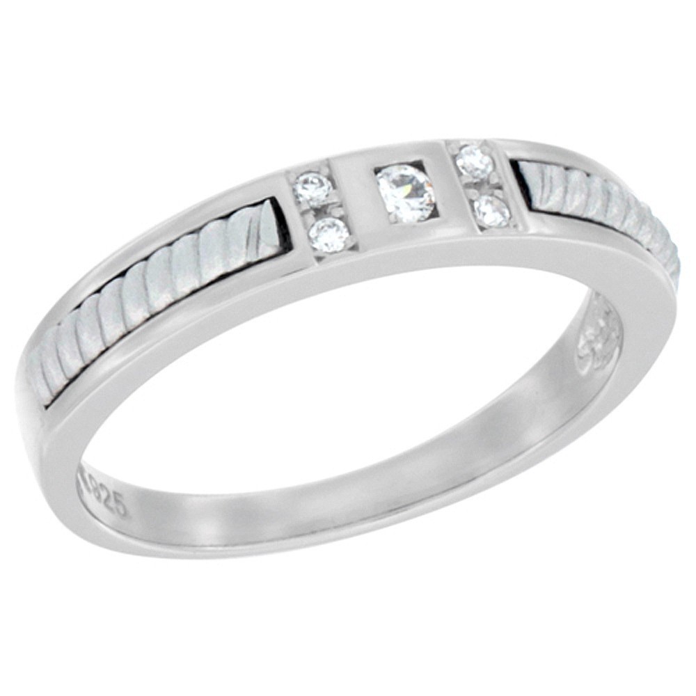 925 Sterling Silver Ladies CZ Rope Design Wedding Band Ring 1/16 Inch (2mm) Wide