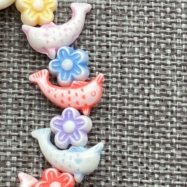 Small Beaded Stretch Bracelet 5.5 In Dolphin Flower Kids Multicolor Pastel Color