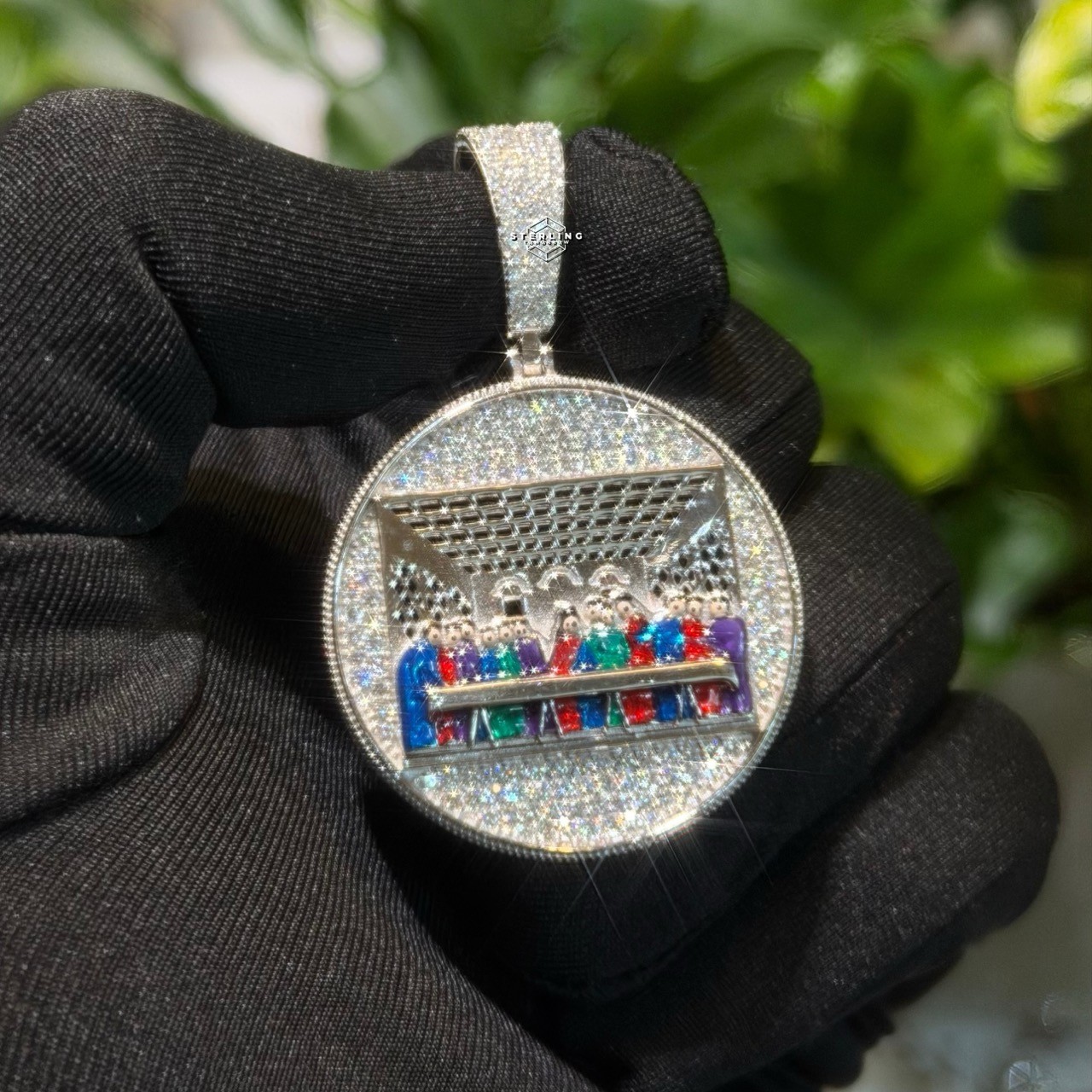 Moissanite Iced Out Last Supper Pendant Pass Tester 925 Silver Religious w/Rope