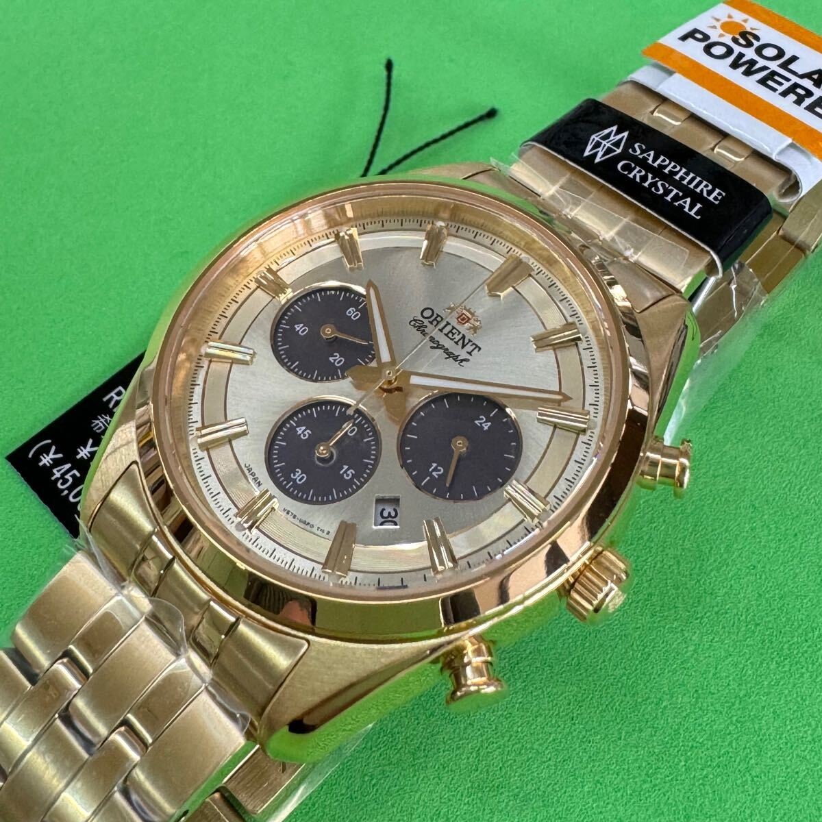 New ORIENT Contemporary RN TX0301G Chronograph Solar Quartz Gold color Men’s wri