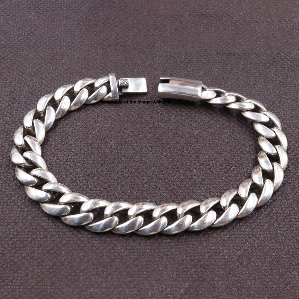 Solid 925 Sterling Silver 10mm Curb Link Chain Men’s Bracelet Gift 8.26inch