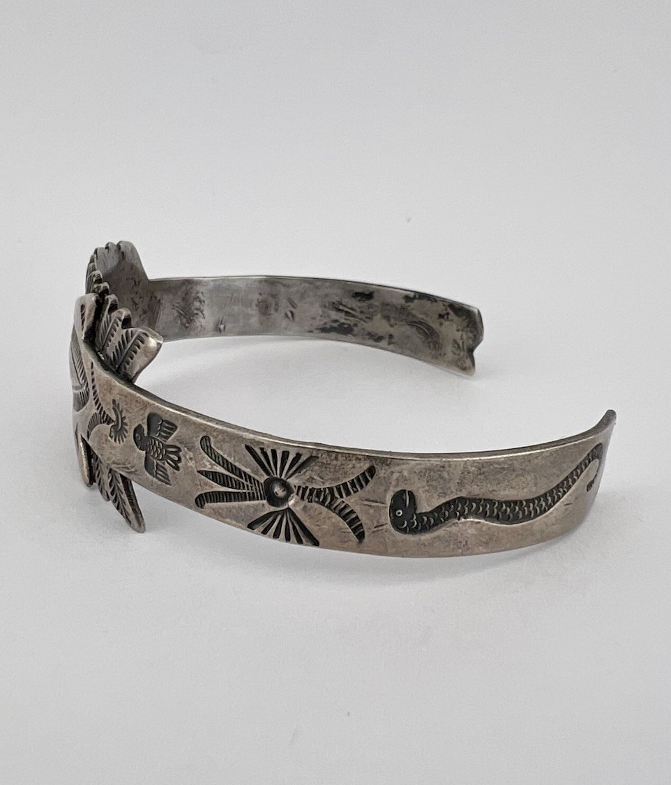 OLD 1940’s Fred Harvey Navajo Coin Silver Stamped Arrow Snake Cuff Bracelet