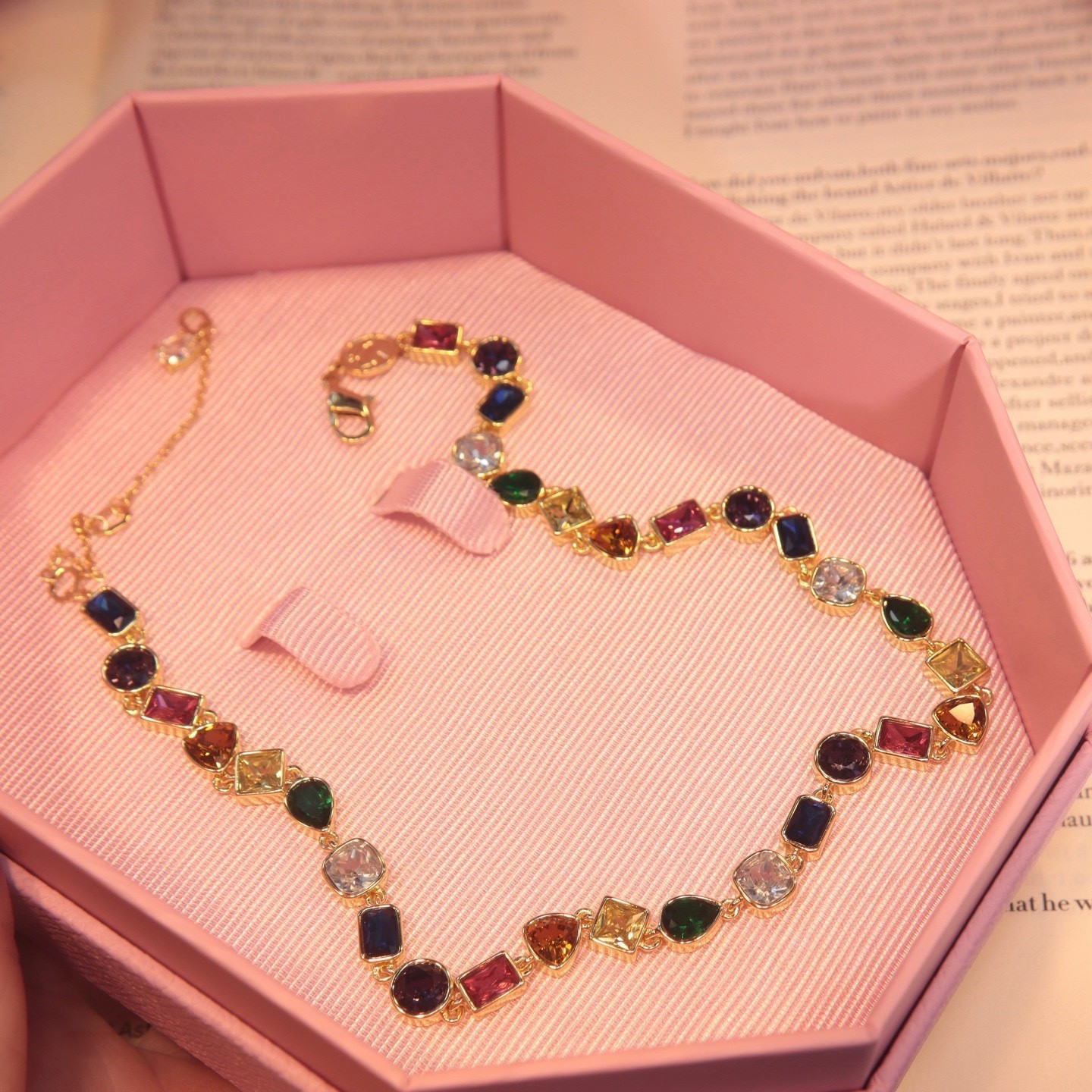 Swarovski Colorful Crystal Geometric Charm Drop Necklace NIB