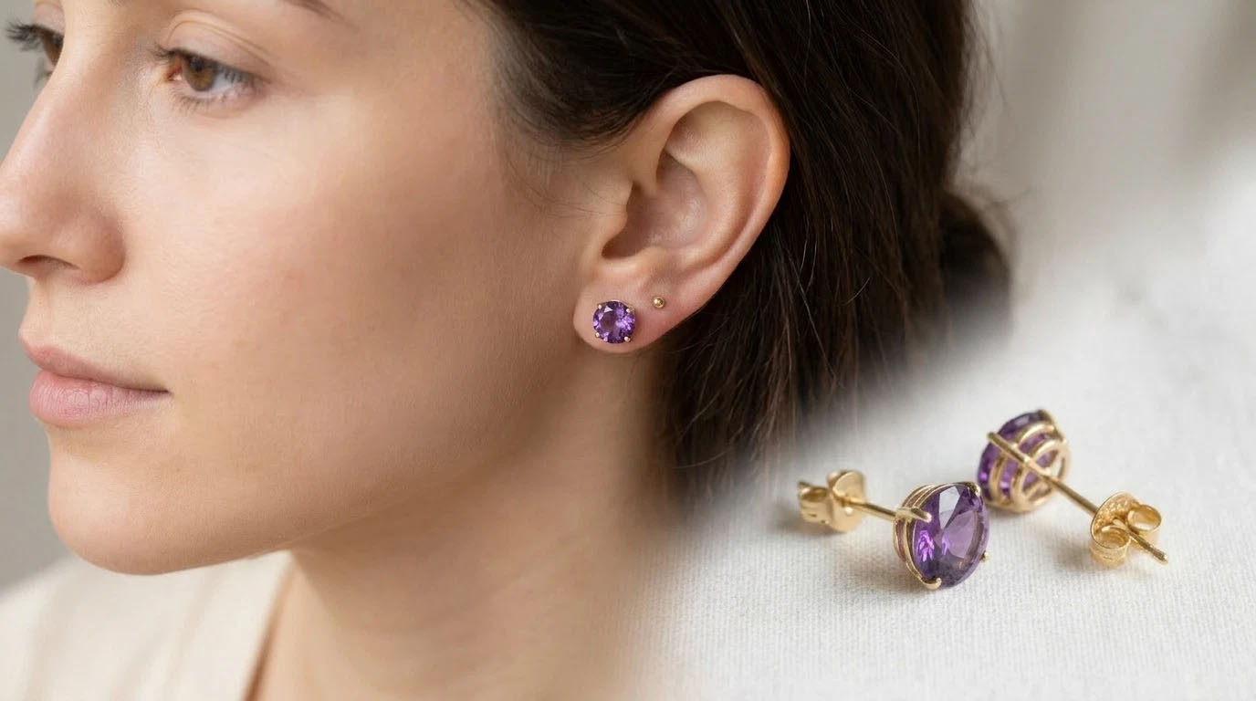 GENUINE 4.90 Cts AMETHYST STUD EARRINGS 14K YELLOW GOLD – FREE APPRAISAL – NWT
