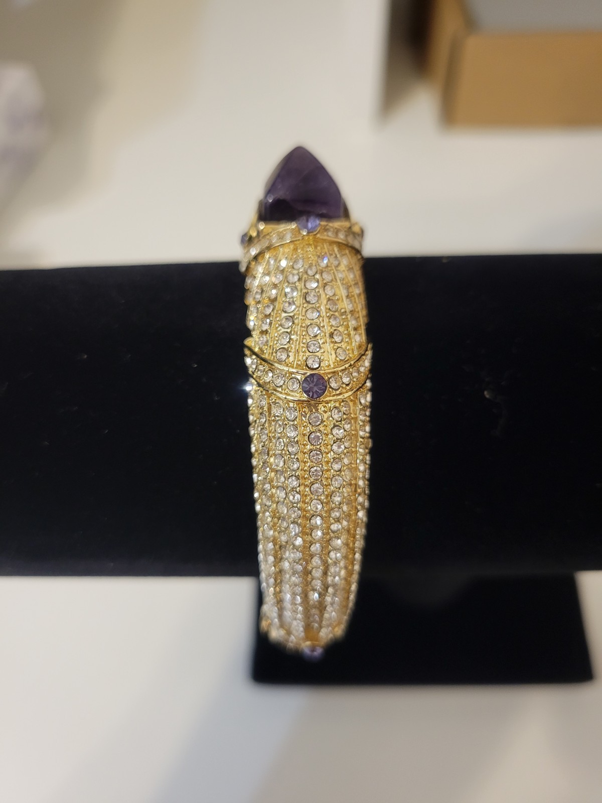 Vintage 14K Yellow Gold Plated Lab Created Amethyst Women’s Bangle Bracelet