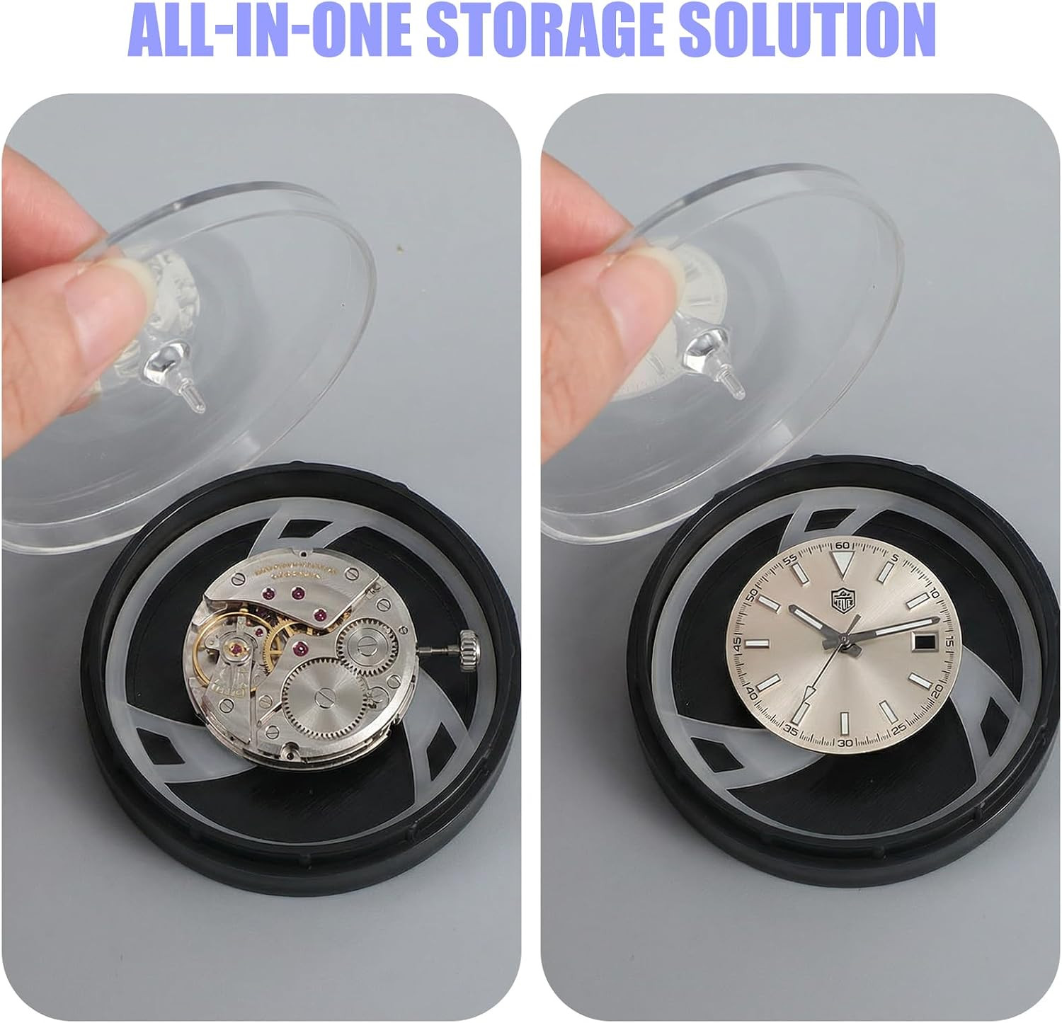 2 Pcs Dust Proof Watch Movement Holder, Portable Watch Dial Storage Box, Travel