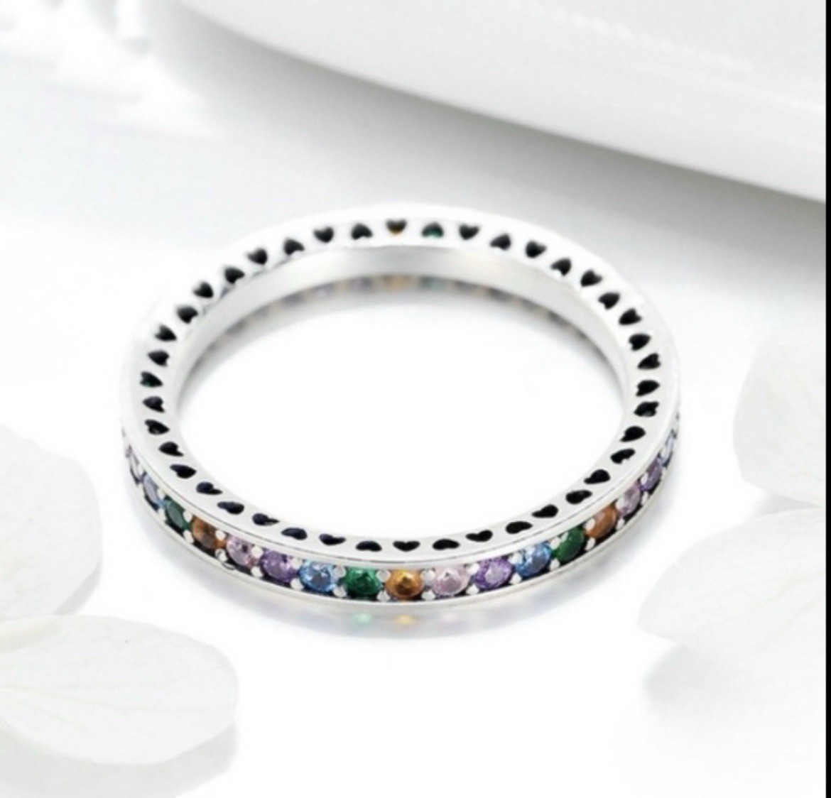 Gorgeous Silver Filled Multicolor Zircon Eternity Band Ring Size 10.5