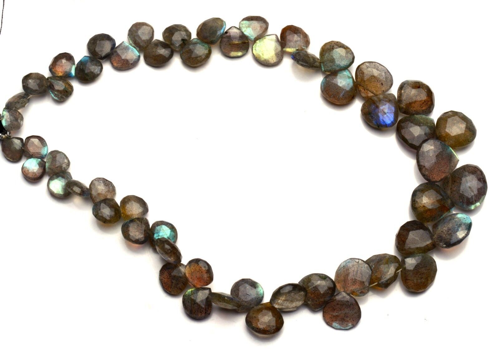 Natural Gem Blue Flash Labradorite 7 to 13MM Faceted Heart Shape Briolettes 12″