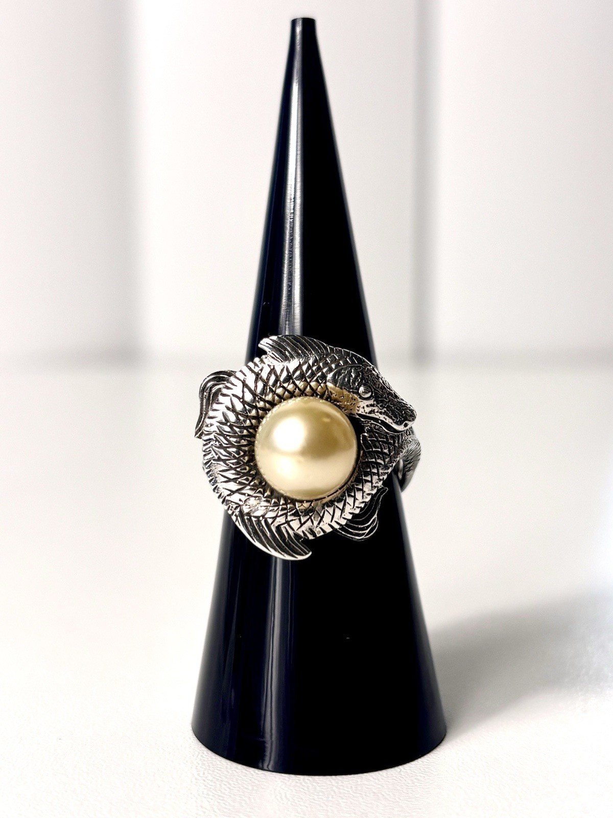 Bali Legacy South Sea Golden Pearl 925 Sterling Koi Fish Ring, Size 7